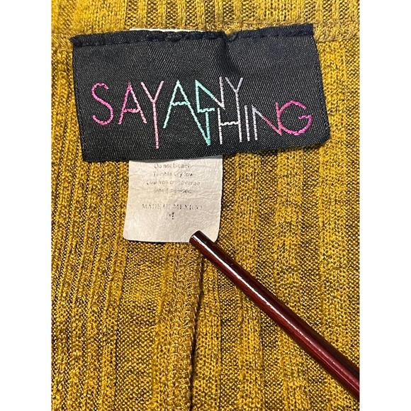 Vtg 90s/y2k Say Anything Sz M Knit Sweater Yellow Long Back Short Front - Picture 4 of 12